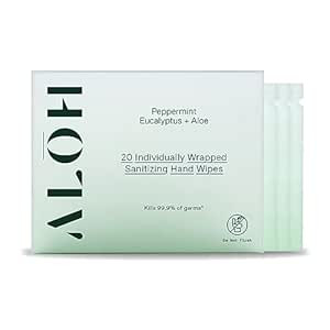 ALŌH Skin - Softening Sanitizing Hand Wipes - Peppermint Eucalyptus + Aloe (1 Box of 20 Individu... | Amazon (US)