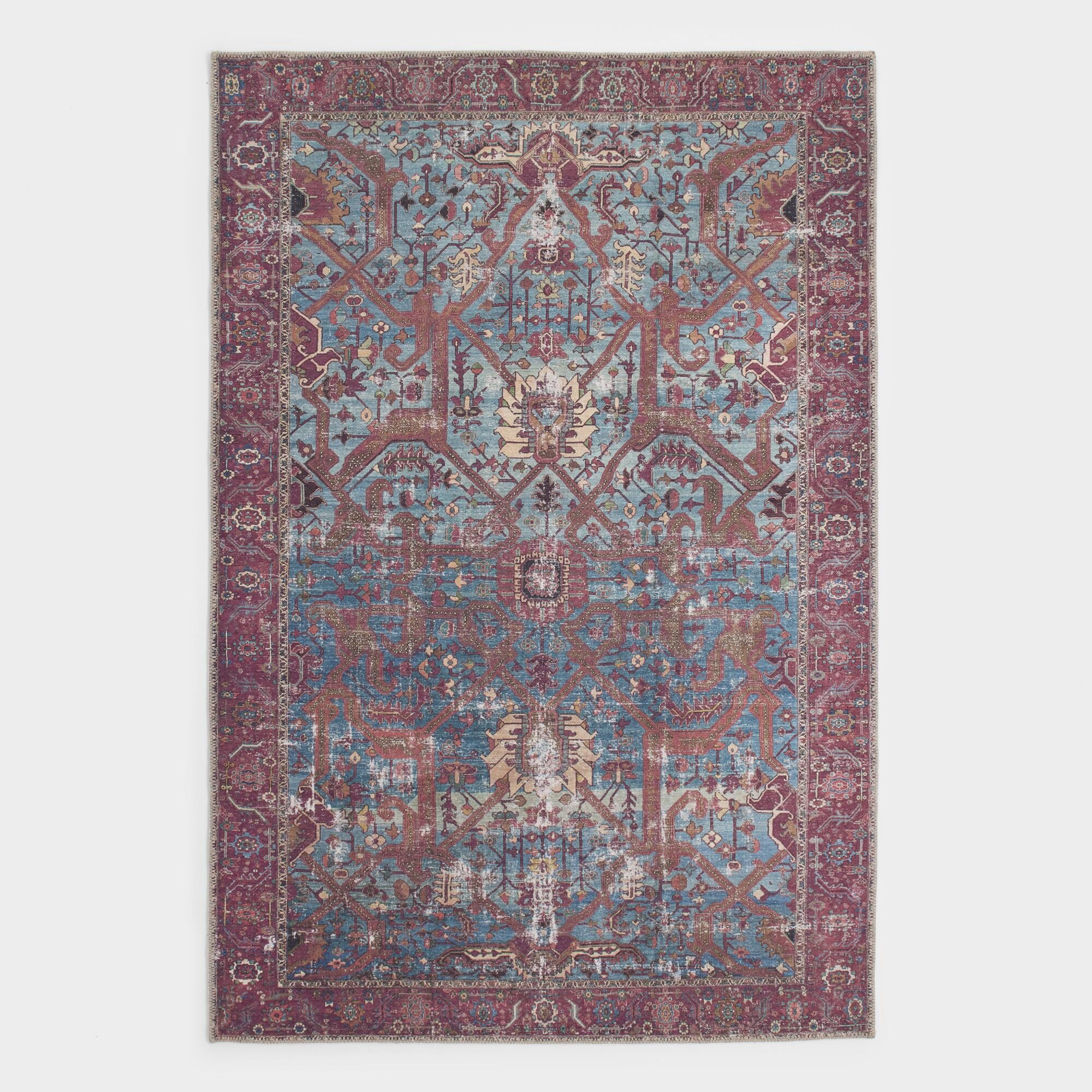Blue and Red Patterned Phoenix Area Rug - Polyester - 4' x 6' by World Market | World Market