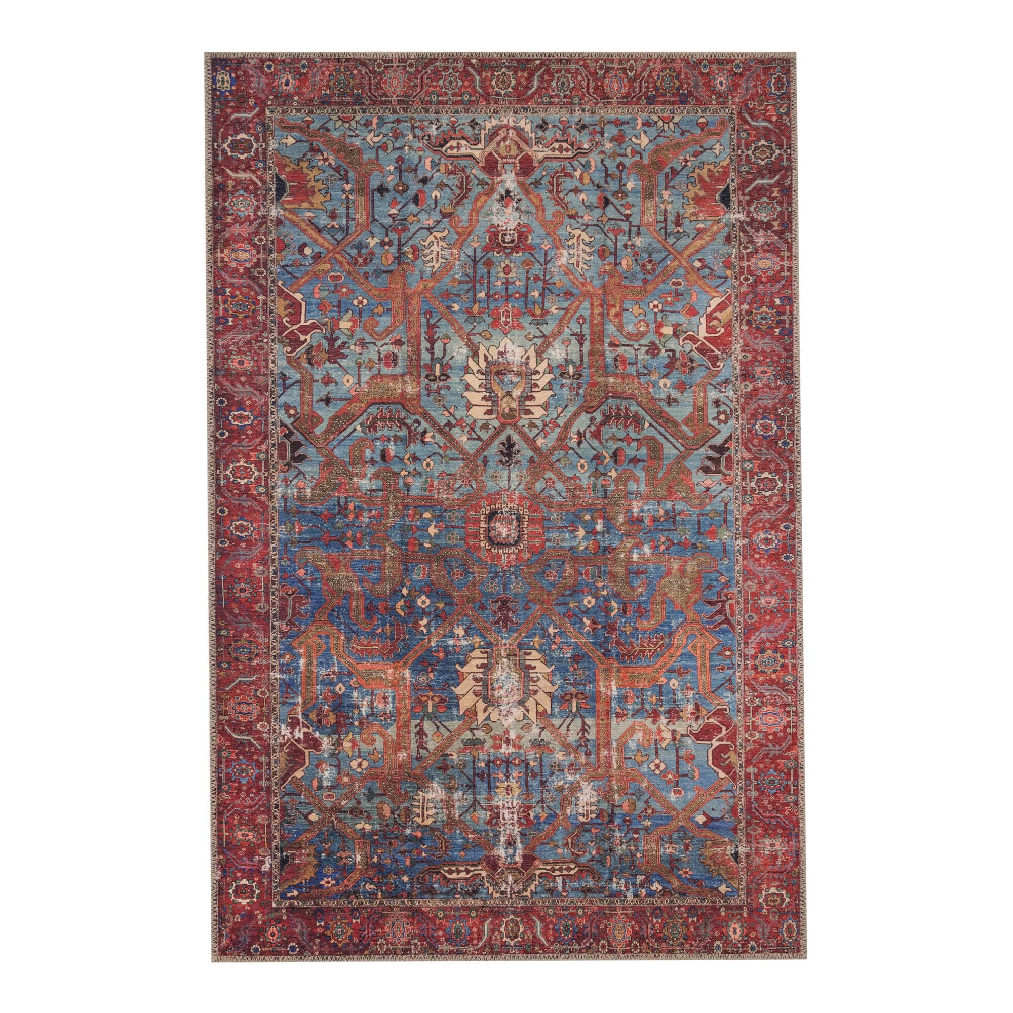 Blue and Red Patterned Phoenix Area Rug - Polyester - 4' x 6' by World Market | World Market
