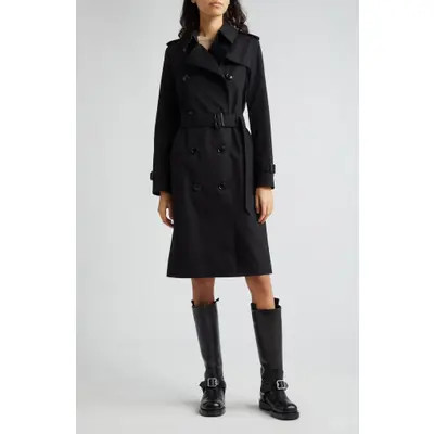 burberry Kensington Heritage Mid Length Trench Coat in Black at Nordstrom, Size 12 | Nordstrom