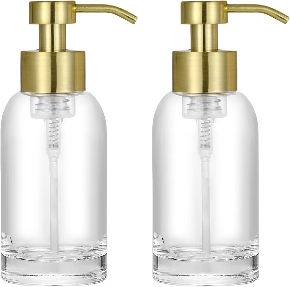 CHBJDAN 2 Pcs Glass Foaming Soap Dispenser with Gold Stainless Steel Foaming Pump, 13ounce Clear ... | Amazon (US)
