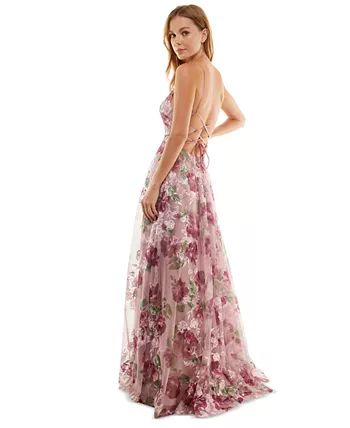 Juniors' Embroidered Floral Lace-Up Gown, Created for Macy's | Macys (US)
