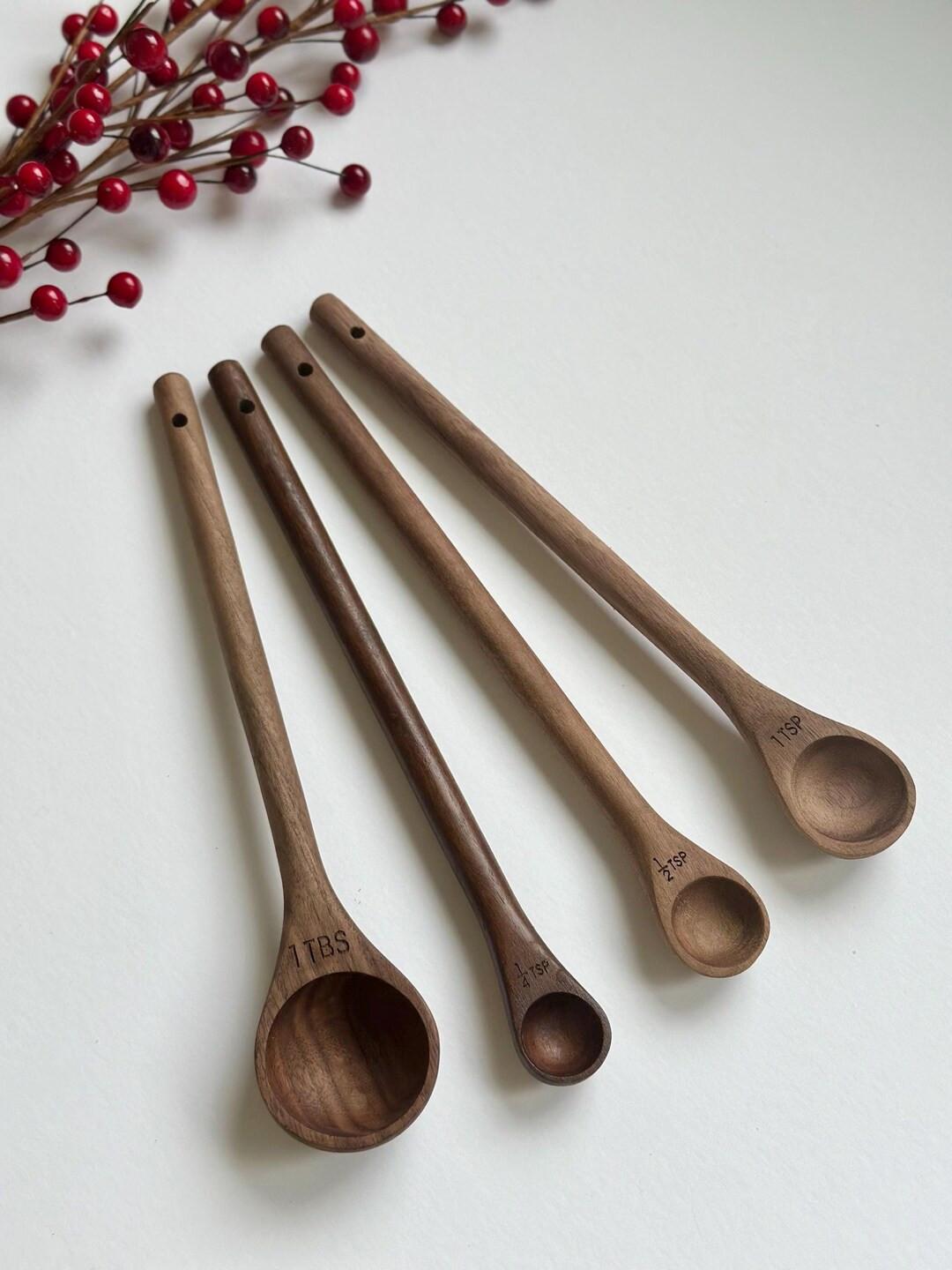 Handmade Walnut Wood Measuring Spoons Set: Long Handle Baking Supplies - Etsy | Etsy (US)