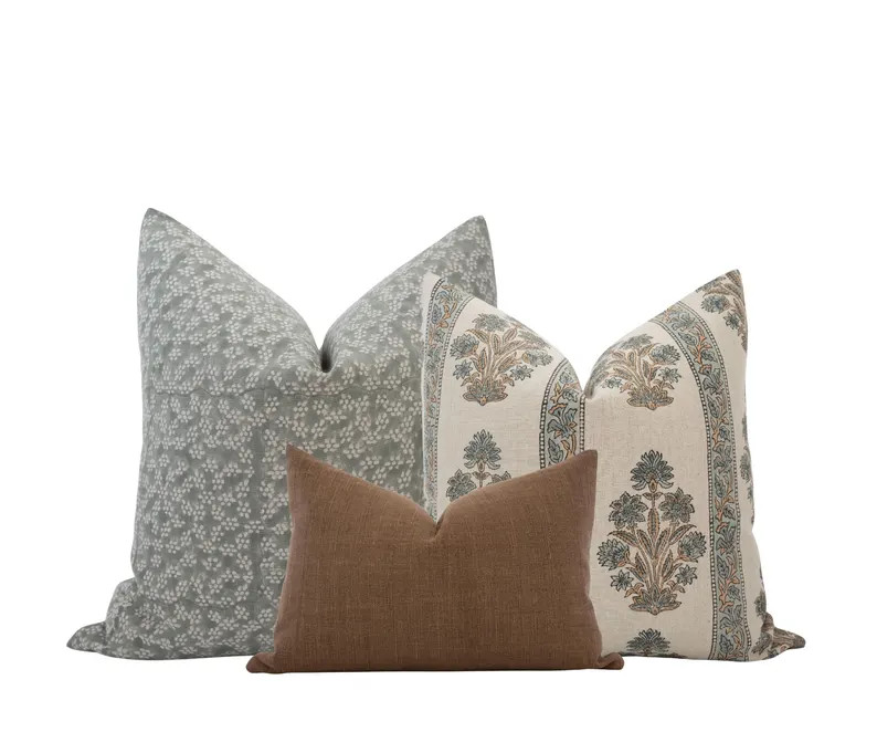 Pillow Cover Combo Brown Pillow Cover Combo Moody Pillow Cover Set Block Print Pillow Combo Black... | Etsy (US)