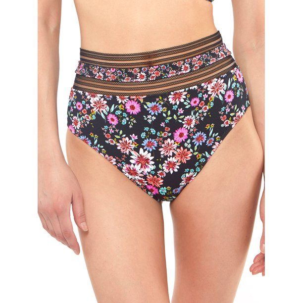 Jessica Simpson Women's Contemporary Posy Fields High Waist Bottom with Crochet Panel Swimsuit | Walmart (US)