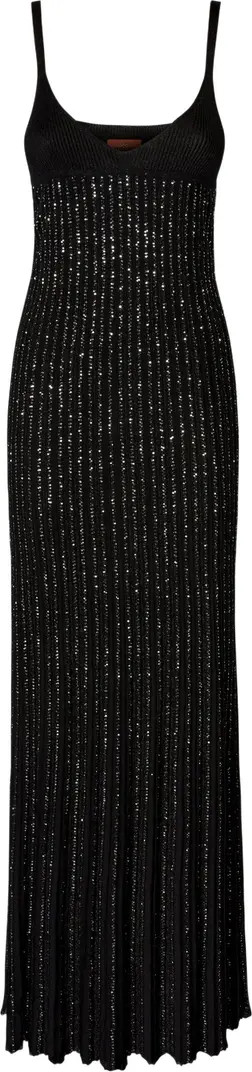 Sleeveless Mixed Viscose Lamé Gown With Sequins | Nordstrom