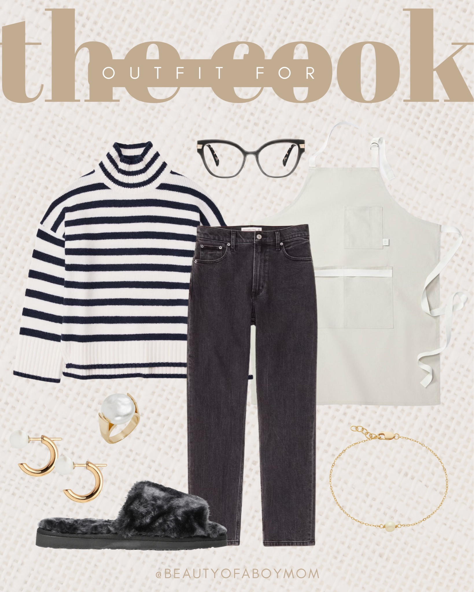 Thanksgiving Outfit - Neutral - Apron - Earring - Slippers - Stripes - Sweater 

#LTKHoliday #LTKstyletip #LTKSeasonal