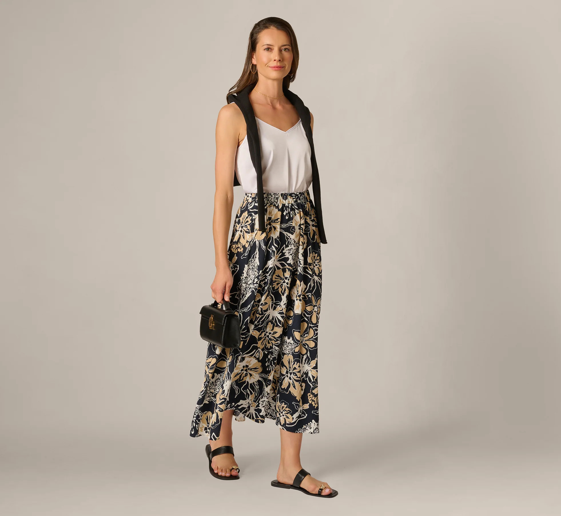 Navy Ankle Length A Line Midi Skirt - Adrianna Papell | Adrianna Papell