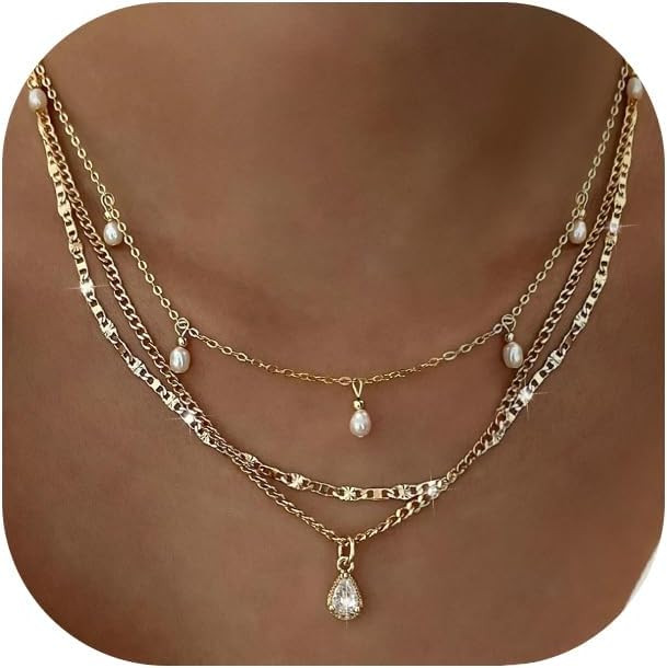 YEEZII Layered Gold Necklaces for Women Trendy, 3 Pcs 14K Gold Plated Choker Paperclip Box Chain ... | Amazon (US)