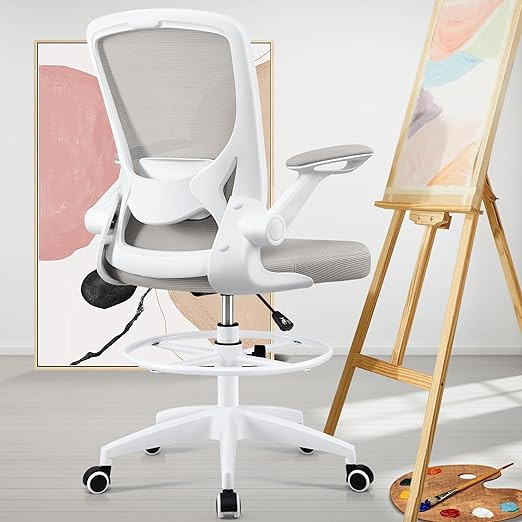 KERDOM Drafting Office Chair, Ergonomic Standing Desk Chair with Flip-up Armrests, Mid-Back Compu... | Amazon (US)