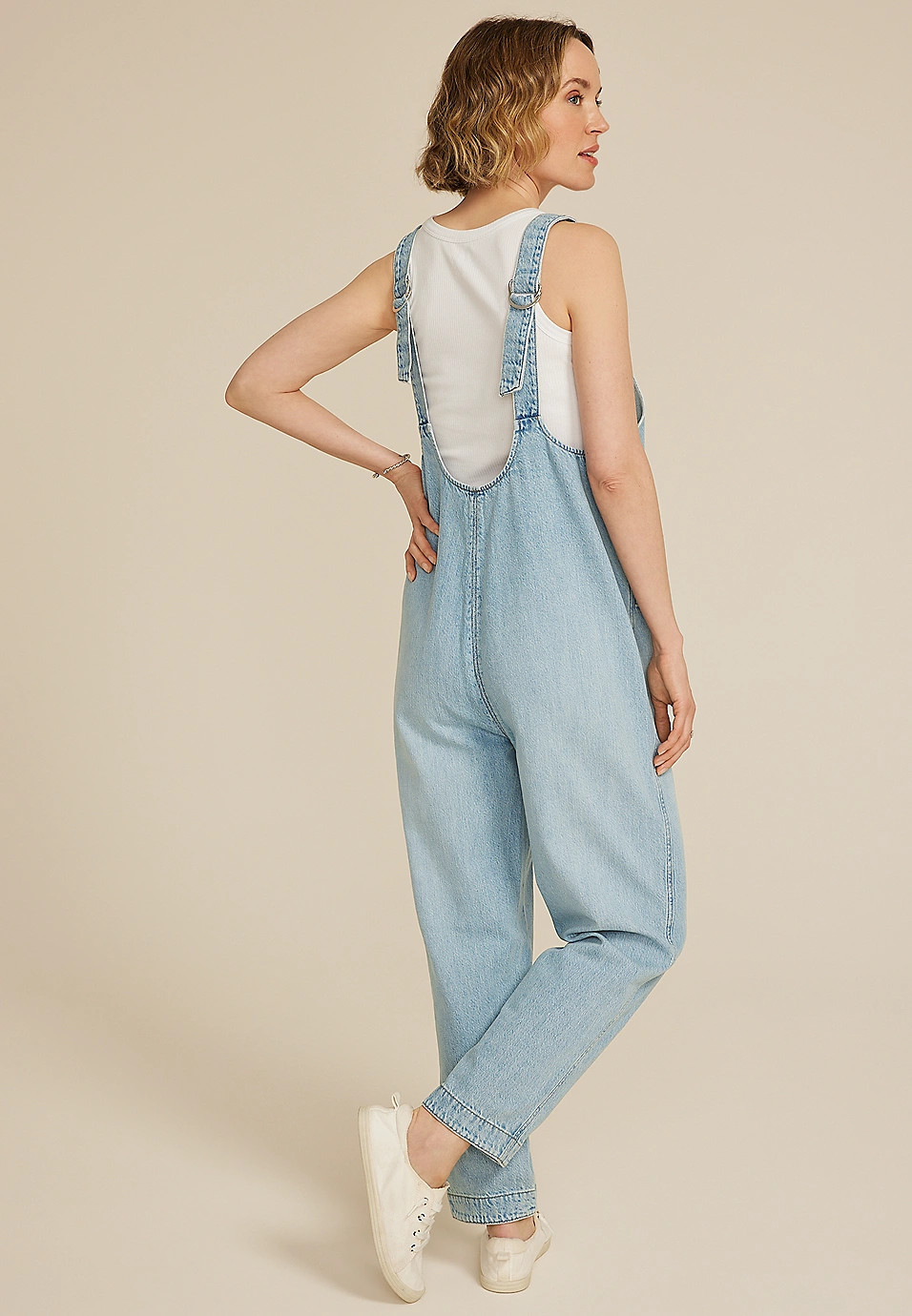 Scoop Neck Denim Overalls | Maurices
