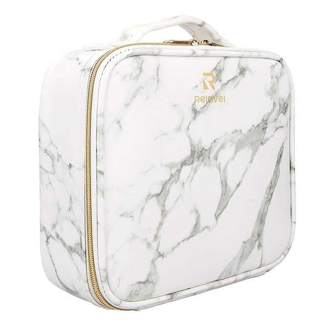 Relavel Marble Makeup Bag Makeup Organizer Bag Travel Train Case Portable Cosmetic Artist Storage... | Amazon (US)