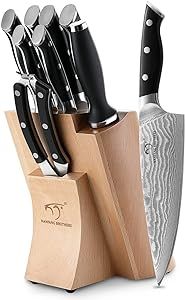 NANFANG BROTHERS Knife Sets, 9 Pieces Damascus Kitchen Knife Set with Block, ABS Ergonomic Handle... | Amazon (US)