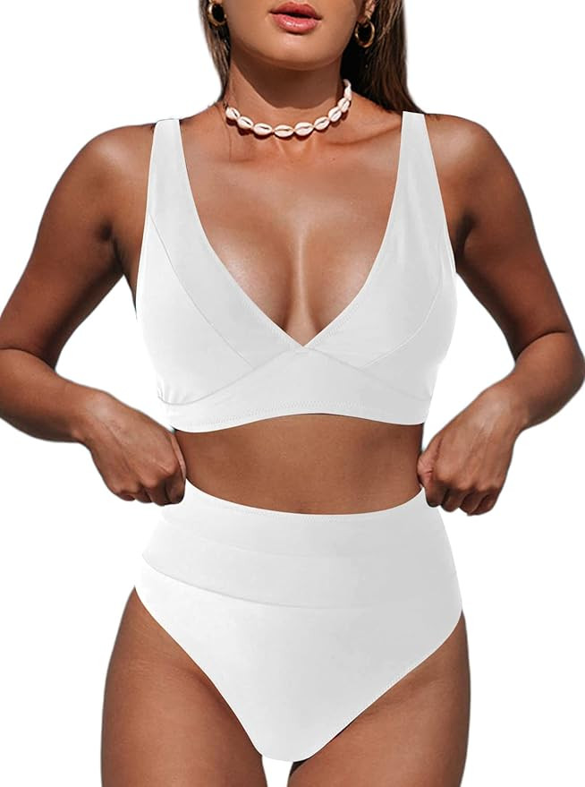 Hilinker Women's Leopard Bikini Swimsuits V Neck High Waisted 2 Piece Bathing Suits | Amazon (US)