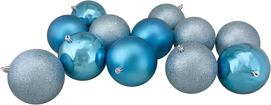 12ct Turquoise Blue Shatterproof 4-Finish Christmas Ball Ornaments 4" (100mm) | Amazon (US)