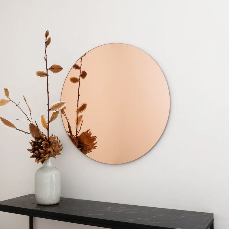 Rose Gold Tinted Contemporary Round Frameless Mirror, Minimalist Mirror - Etsy | Etsy (US)