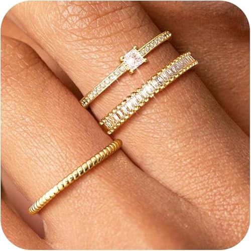 Gold Stackable Rings for Women,3pcs Gold Rings That Don't Tarnish Dainty Thumb Rings 14k Gold Pla... | Amazon (US)