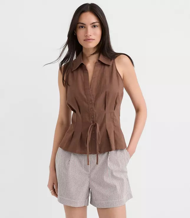 Petite Pleated Linen Cotton Vest Top | LOFT
