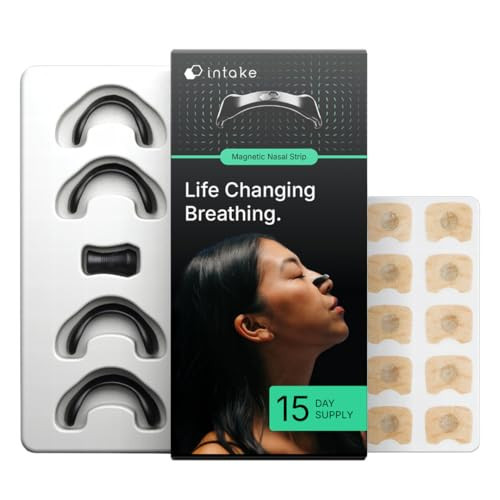 Intake Breathing Magnetic Nasal Strips Starter Kit (15 Count, Black) - Boost Oxygen Intake, Reduce Snoring, Improve Sleep Quality - Sweat Resistant, Nasal Strips - Extra Strength Snoring Solution | Amazon (US)