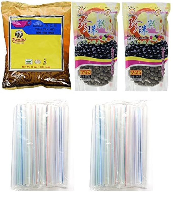 Collection of BOBA Tapioca Pearls for Bubble Tea, Pantai Thai Tea Powder and Boba Jumbo Straws Bubbl | Amazon (US)