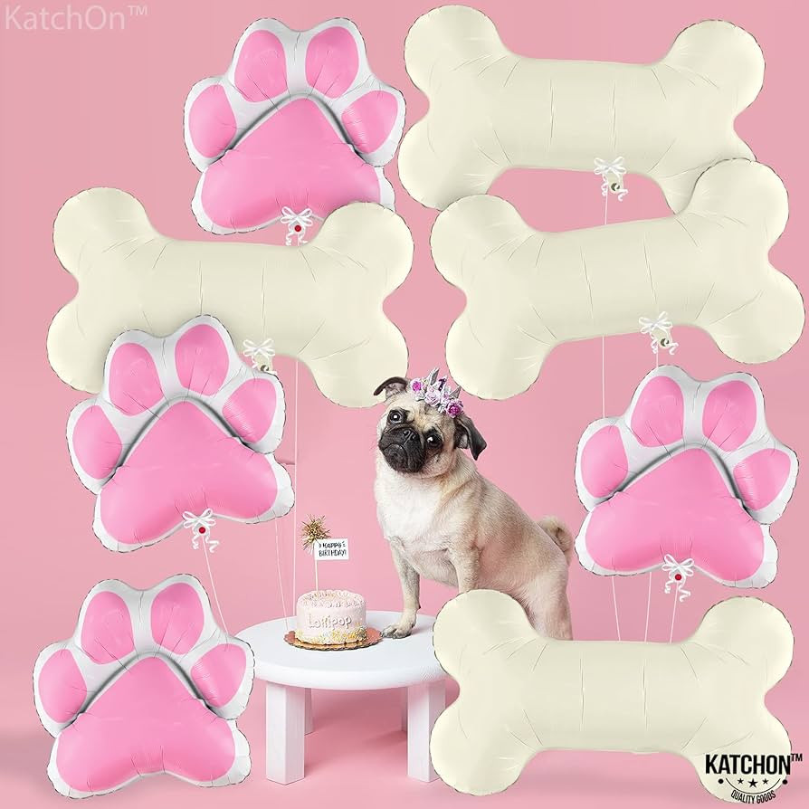 KatchOn, Pink Dog Bone Balloon - 32 Feet, 29 Inch, Pack of 8 | Dog Balloons for Birthday Party Decorations | Paw Print Balloons | Paw Party Balloon, Lets Pawty Birthday Decorations | Amazon (US)
