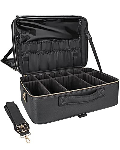 Relavel Extra Large Makeup Bag, Makeup Case Professional Makeup Artist Kit Train Case Travel Cosmetic Bag Brush Organizer, Waterproof Leather Material, with Adjustable Shoulder Straps and Dividers | Amazon (US)