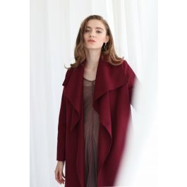 Free Myself Open Front Wool-Blend Coat in Wine | Chicwish