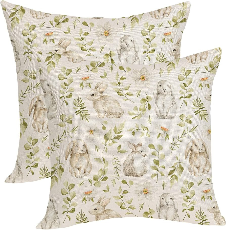 Spring Easter Pillow Covers 18x18 Pack of 2 Bunny Floral Leaf Throw Pillow Covers Outdoor Indoor,... | Amazon (US)
