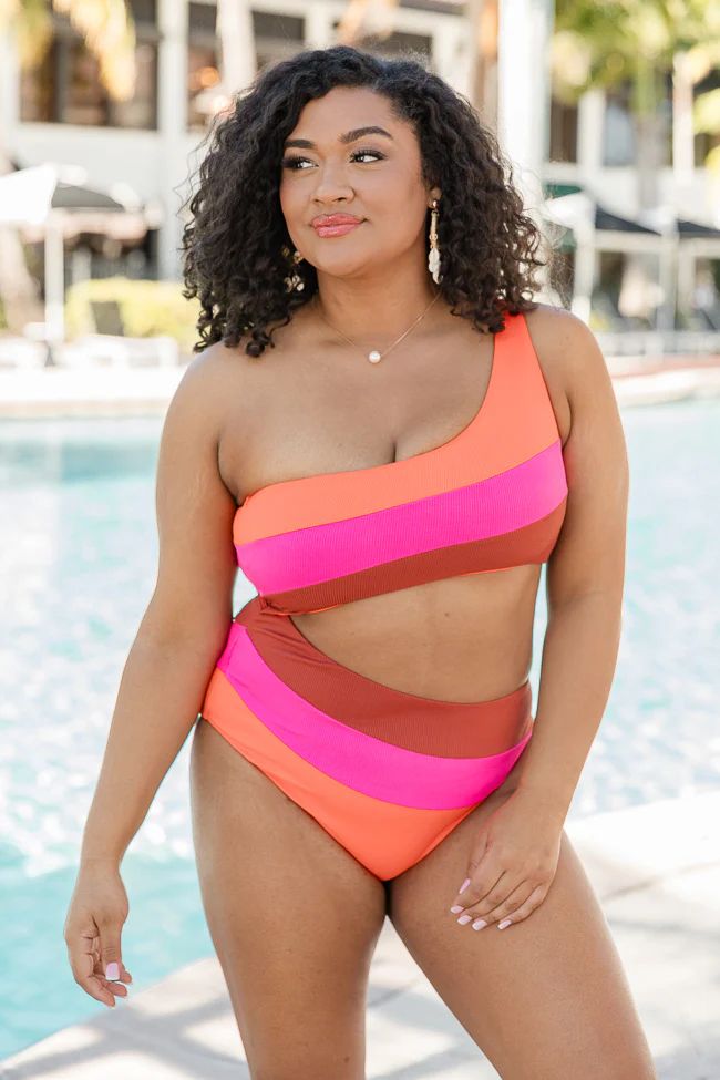 Deep Waters Striped Ribbed One Piece Cut-Out Swimsuit | Pink Lily