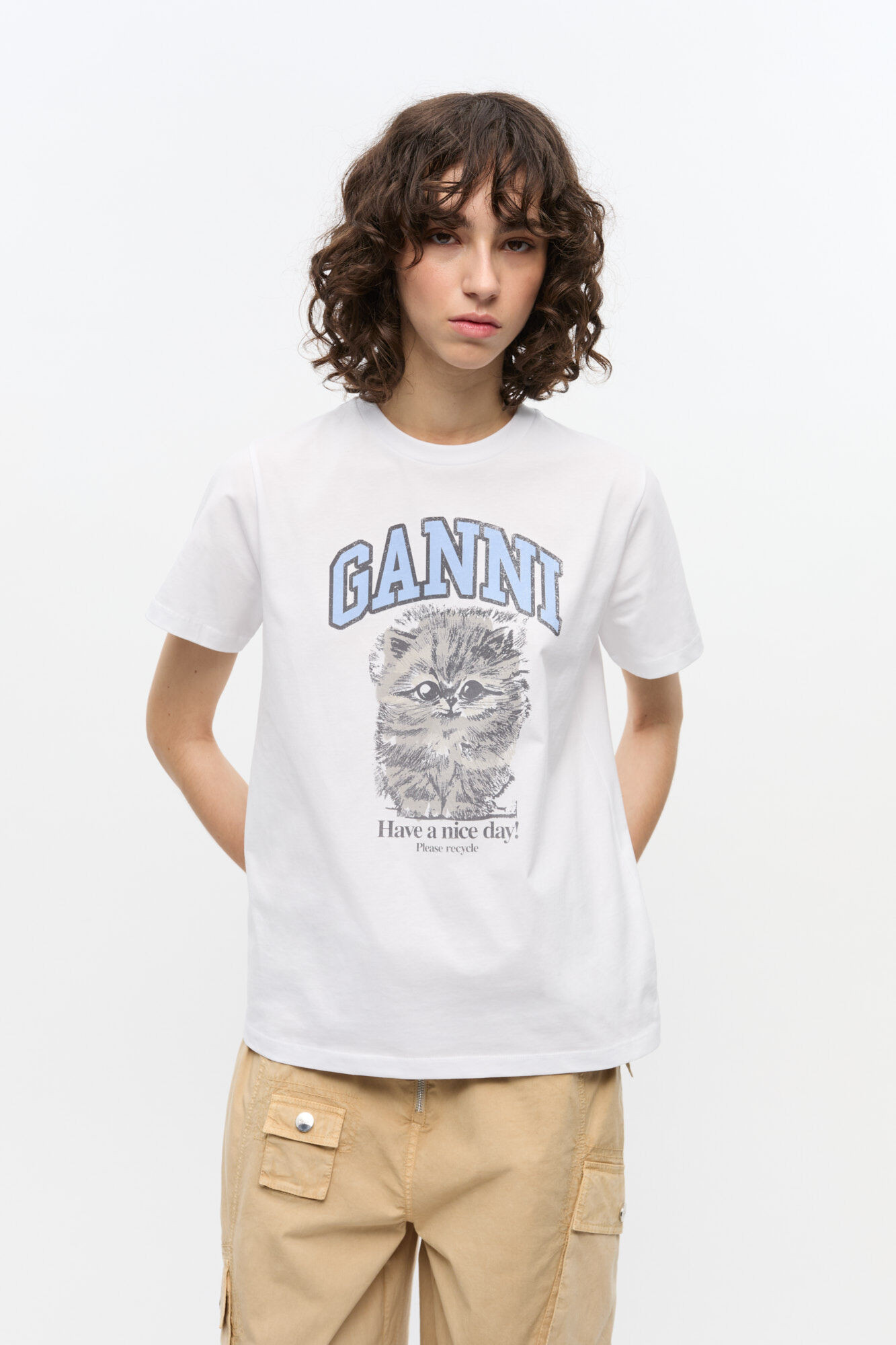 White Relaxed Jersey Kitty T-shirt | Ganni