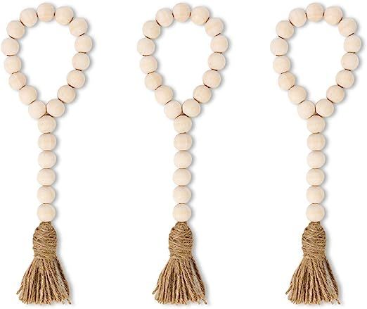 TIMEYARD Wood Bead Garland with Tassels Farmhouse Beads 3Pcs Rustic Country Decor Prayer Beads Wa... | Amazon (US)