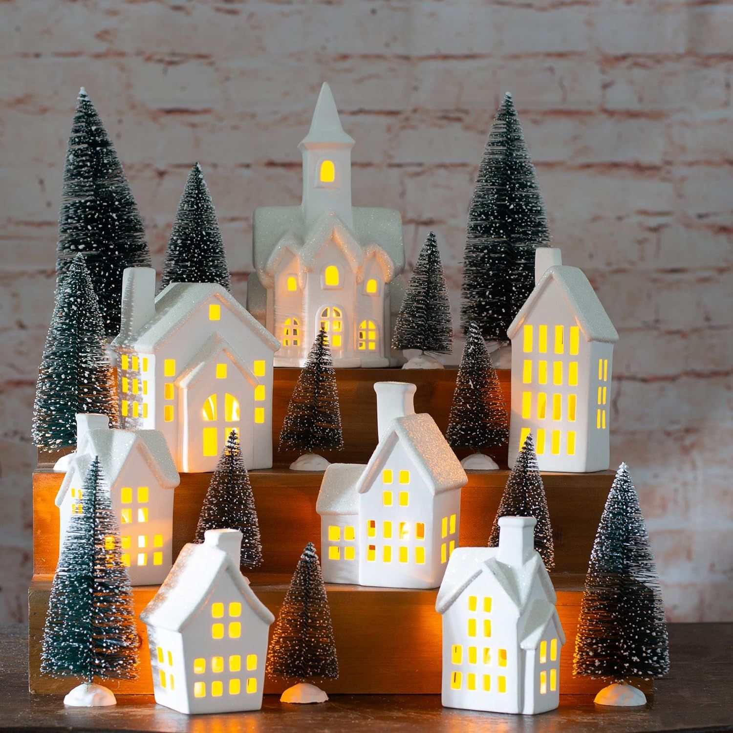Amazon.com: Winter Village LED Tea Light 31 Piece Porcelain Tabletop Christmas Figurine Boxed Set... | Amazon (US)