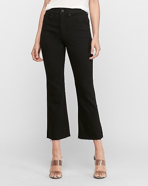 High Waisted Black Cropped Flare Jeans | Express