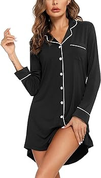 Samring Pajama Nightgown for Women Short/Long Sleeve Button Down Nightwear Top Boyfriend Sleep Sh... | Amazon (US)