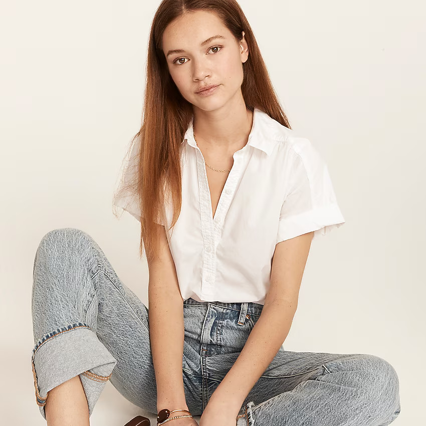 J.Crew: Relaxed Short-sleeve Cotton Poplin Popover For Women | J. Crew US