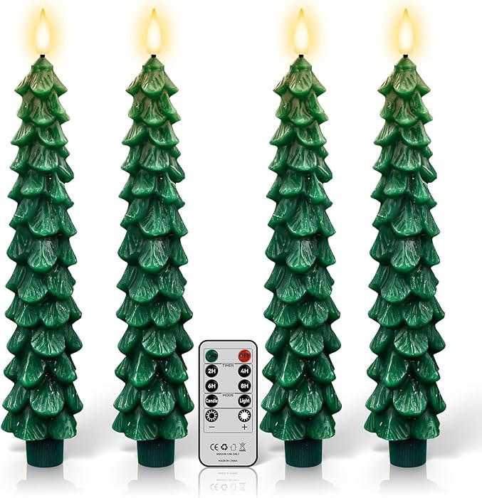4 Pack Flameless Christmas Tree Candles with Remote, 9.8” LED Battery Operated Taper Candles, G... | Amazon (US)