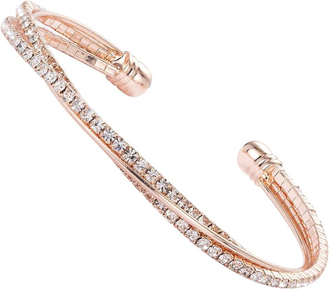 IDesign Valentine Day Gift Rhinestone Cuff Bracelet Bangle Sparkly Cute Bridesmaid Wedding jewelr... | Amazon (US)