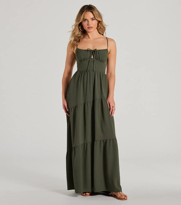 Coastal Dream Lace-Up Ruffled Maxi Dress | Windsor Stores