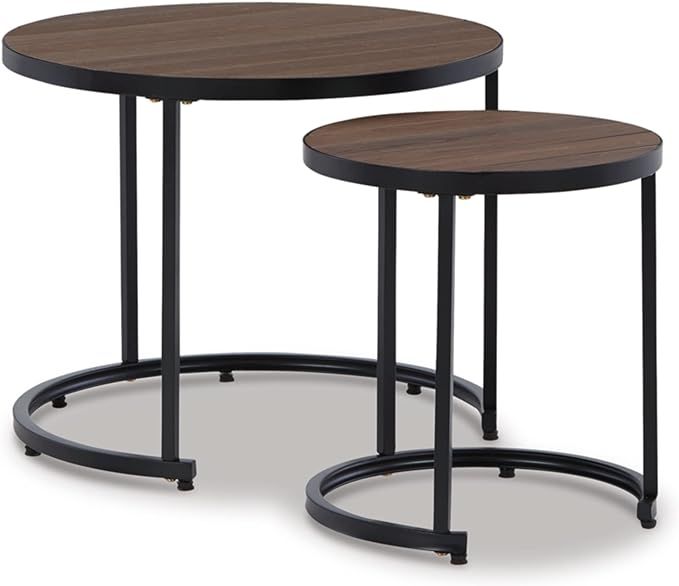 Signature Design by Ashley Ayla Outdoor Resin and Steel Nesting End Tables, Set of 2, Brown & Bla... | Amazon (US)