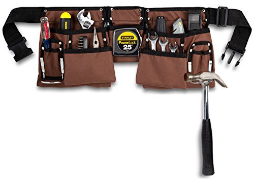 11 Pocket Brown and Black Heavy Duty Construction Tool Belt, Work Apron, Tool Pouch, with Poly Web B | Amazon (US)