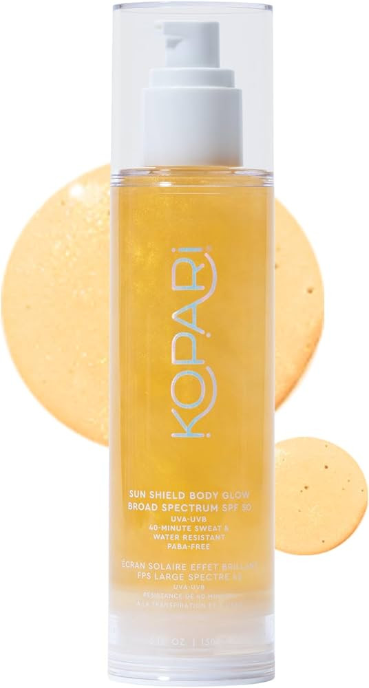 Kopari Sun Shield Body Glow, Broad Spectrum SPF 50, Lightweight Shimmering Gel Texture Absorbs Qu... | Amazon (US)