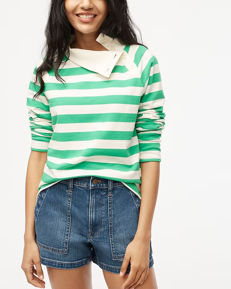 Striped wide button-collar pullover sweatshirt in lightweight terry | J.Crew Factory