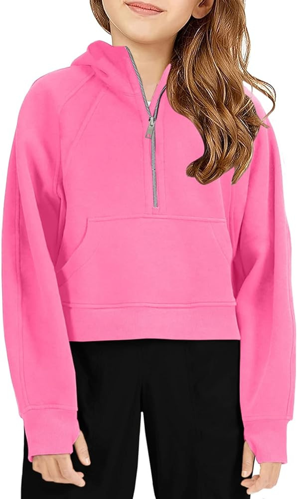 Girls Half Ziper Collar Cropped Hoodies Long Sleeve Fleece Zip Up Pullover Sweatshirts | Amazon (US)