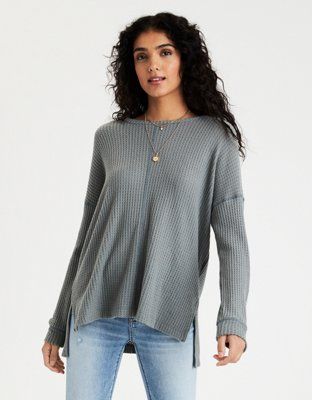 AE Soft Plush Waffle Long Sleeve T-Shirt | American Eagle Outfitters (US & CA)