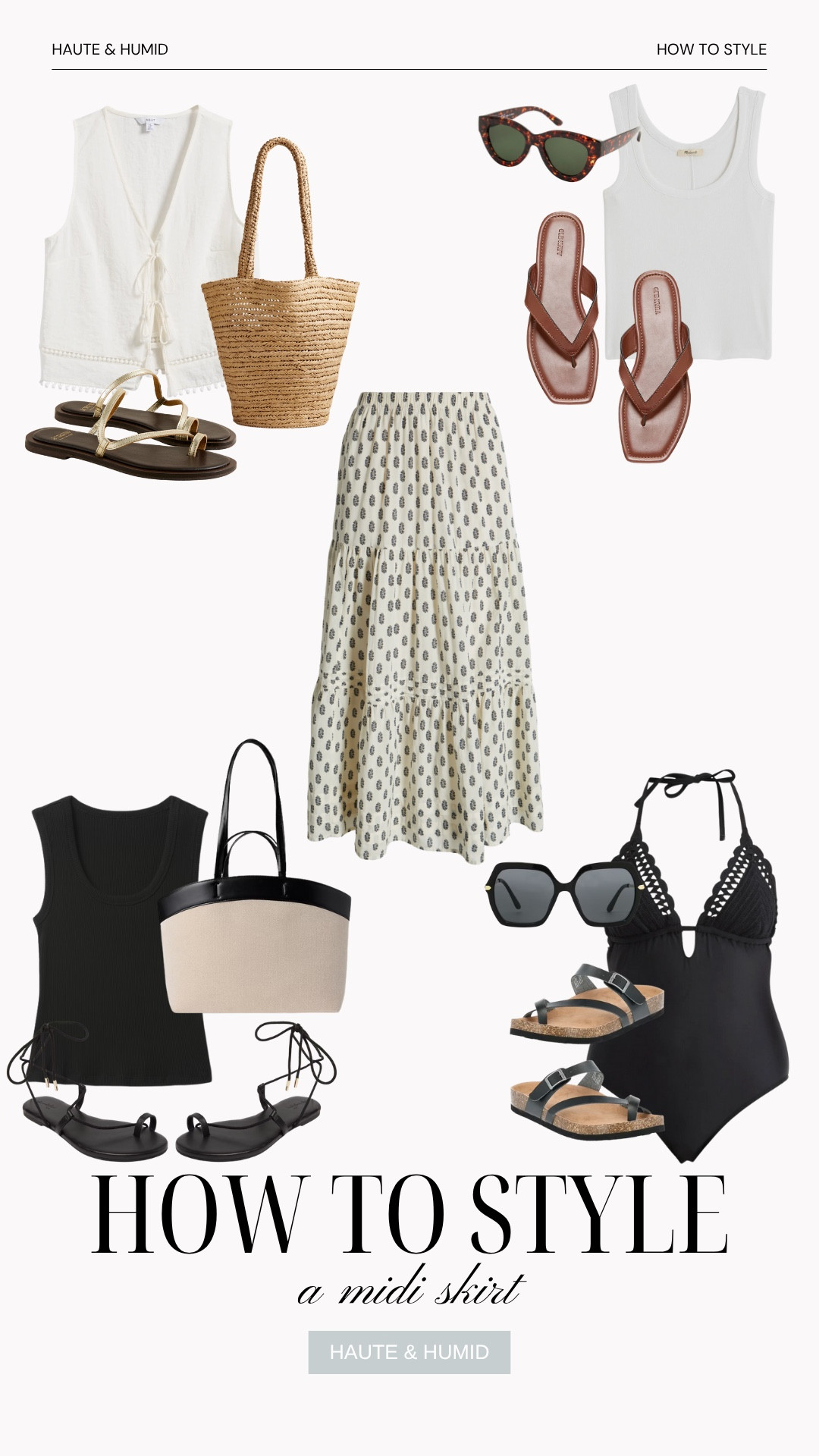 4 ways to style a black and white midi skirt for the summer  

#LTKOver40 #LTKSummerEdit #LTKStyleTip