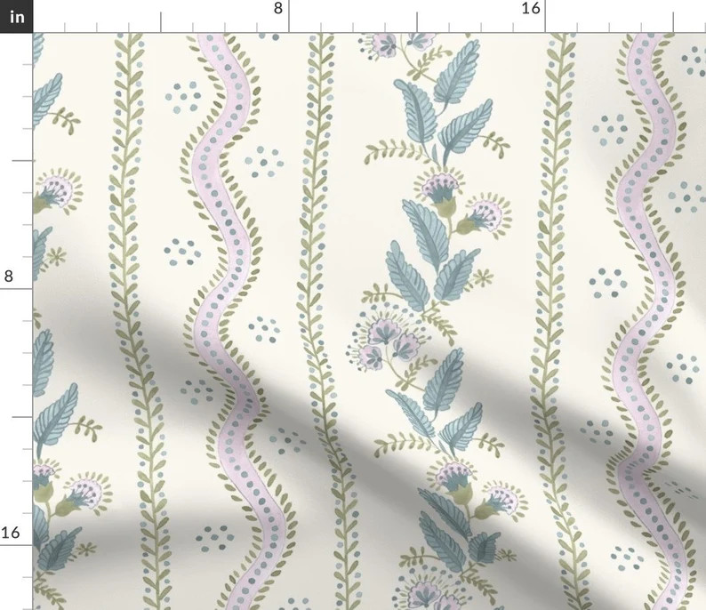 Preppy Floral Stripe Apparel Fabric Lilac Stripe by Danika_herrick Regency Watercolor Botanical F... | Etsy (US)