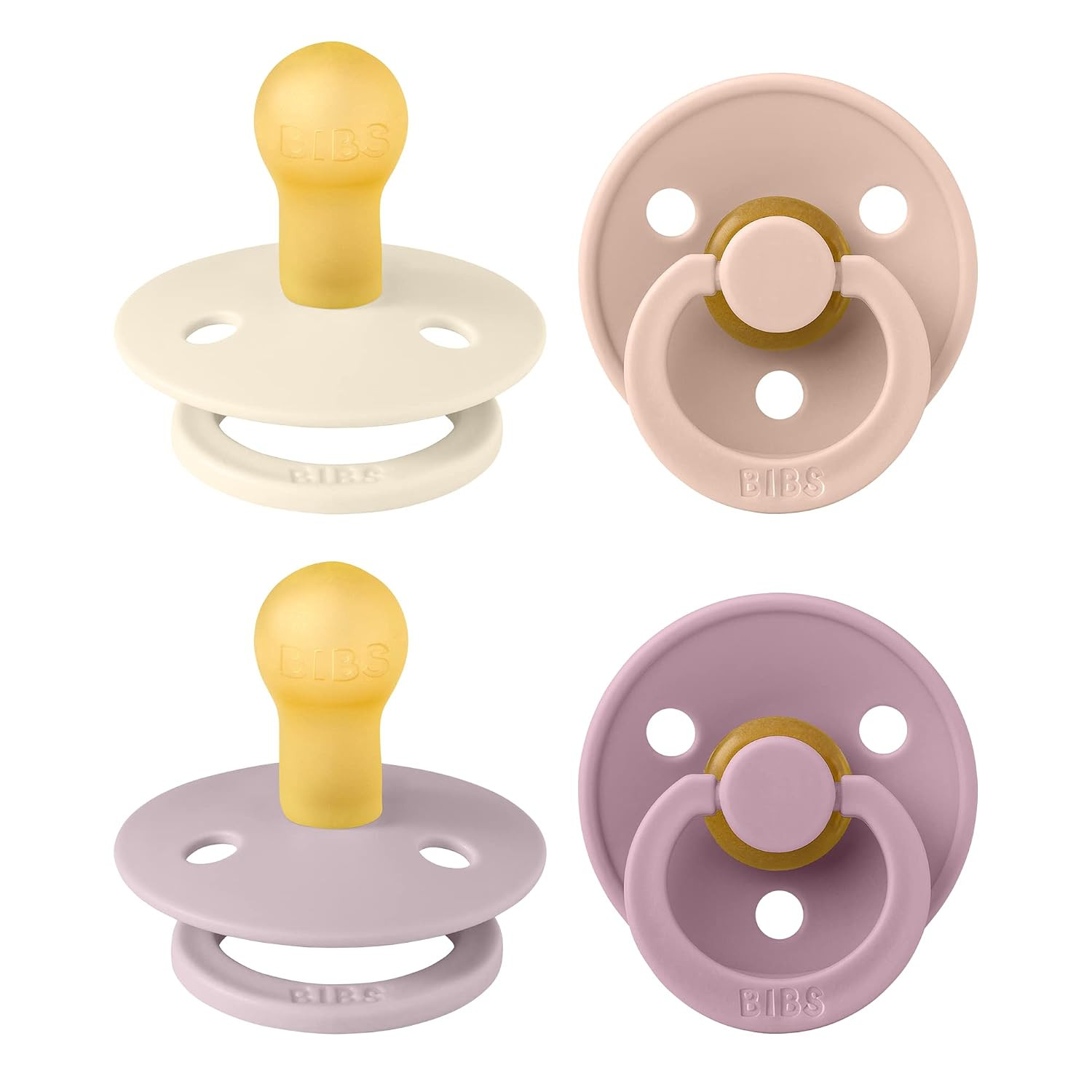 BIBS Pacifiers - Color 4 Pack | Round Nipple Baby Pacifier | BPA Free Natural Rubber Latex Soother | Made in Europe | Size 0-6 Months | Girl Colors | Amazon (US)