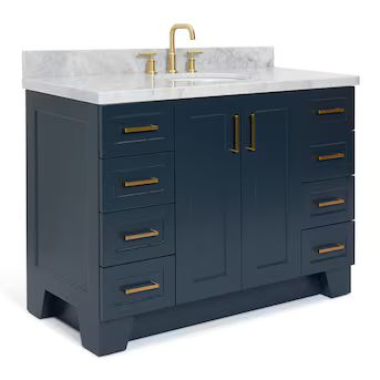 ARIEL Taylor 49-in Midnight Blue Undermount Single Sink Bathroom Vanity with Carrara White Marble... | Lowe's