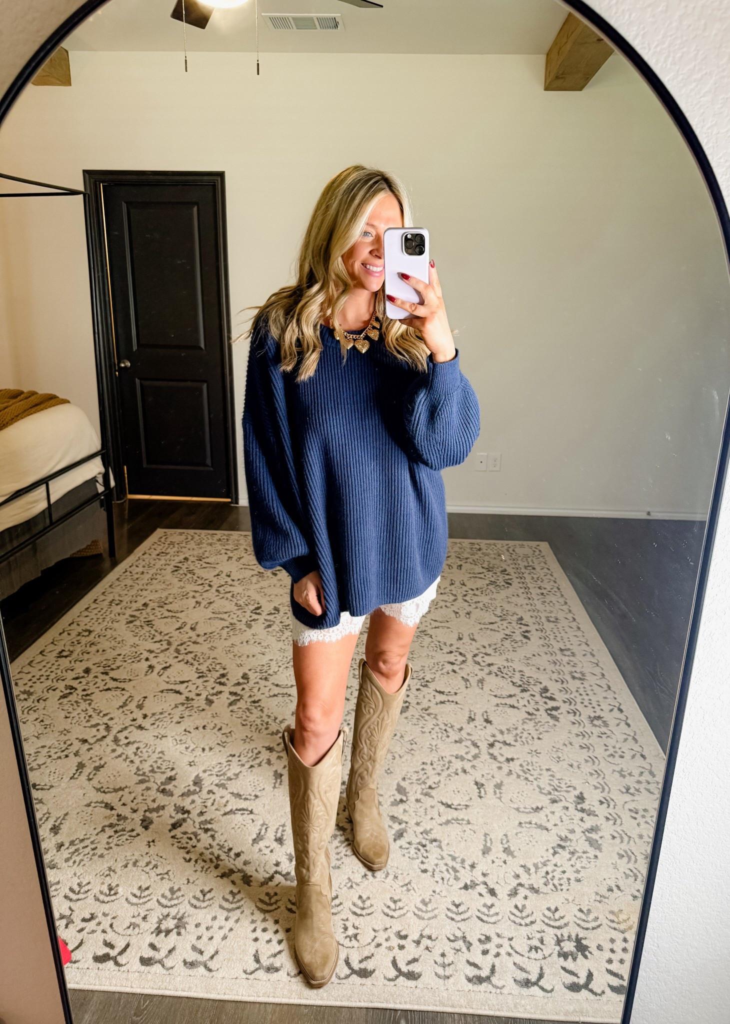 Satin shorts are so cute right now! Pairing it with this oversized sweater! Wearing a M in shorts, L in top 

#LTKStyleTip #LTKSeasonal #LTKFindsUnder50