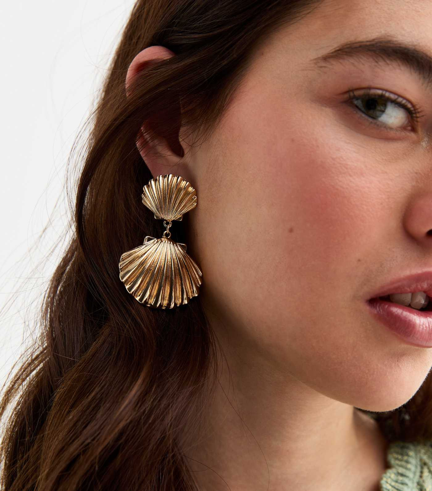 Gold Tone Double Shell Drop Earrings | New Look | New Look (UK)